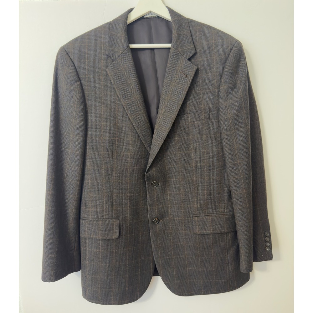 Jos A Bank Signature Collection Blazer Mens 42R Brown Blue Glen Plaid 100% Wool